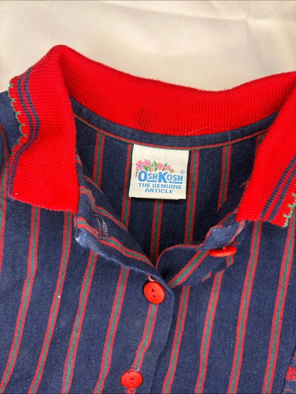 Vintage 80s/90s Denim Red Rose Floral Long Sleeve Collared Osh Kosh Girl’s Dress